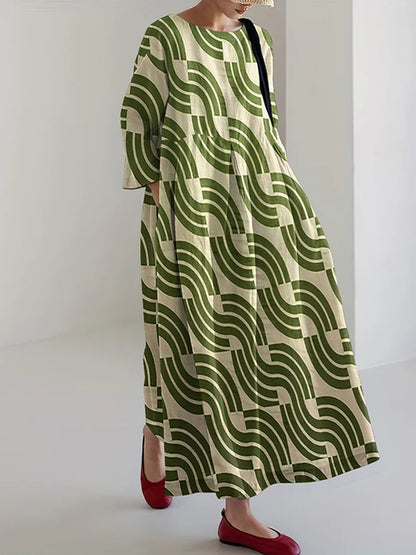 Cardydony Women's Japanese Geometric Art Print Midi Dress