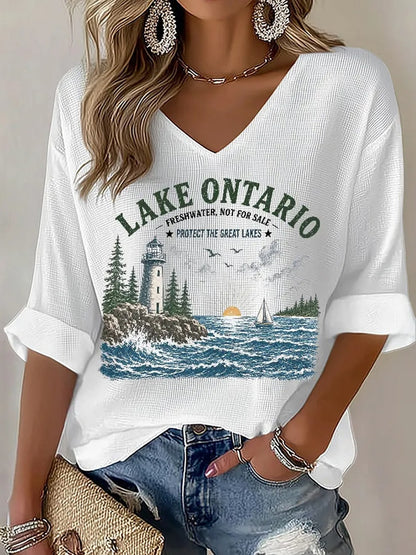Cardydony Women's Lake Ontario Printed Casual T-shirt