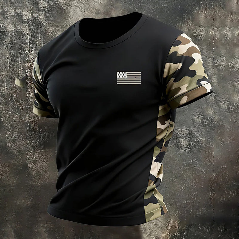Cardydony Men's Retro Beige Flag Color Short-sleeve T-shirt