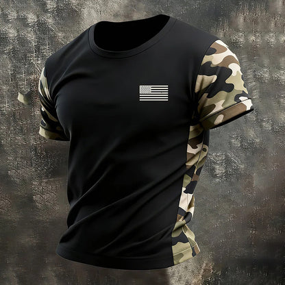 Cardydony Men's Retro Beige Flag Color Short-sleeve T-shirt