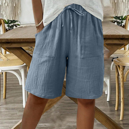 Cardydony Linen Solid Color Strappy Loose Casual Shorts