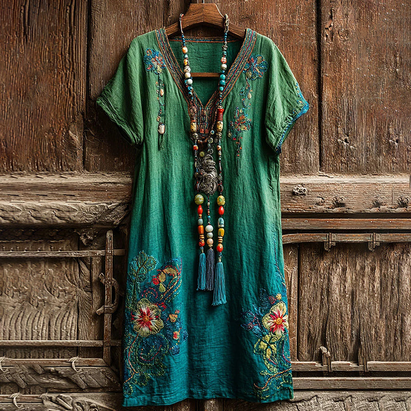 Cardydony Women's Vintage Floral Art Flowy Maxi Dress
