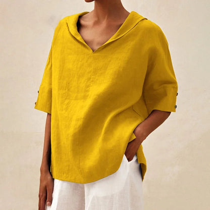 Cardydony Women's Casual Linen V-Neck Shirt