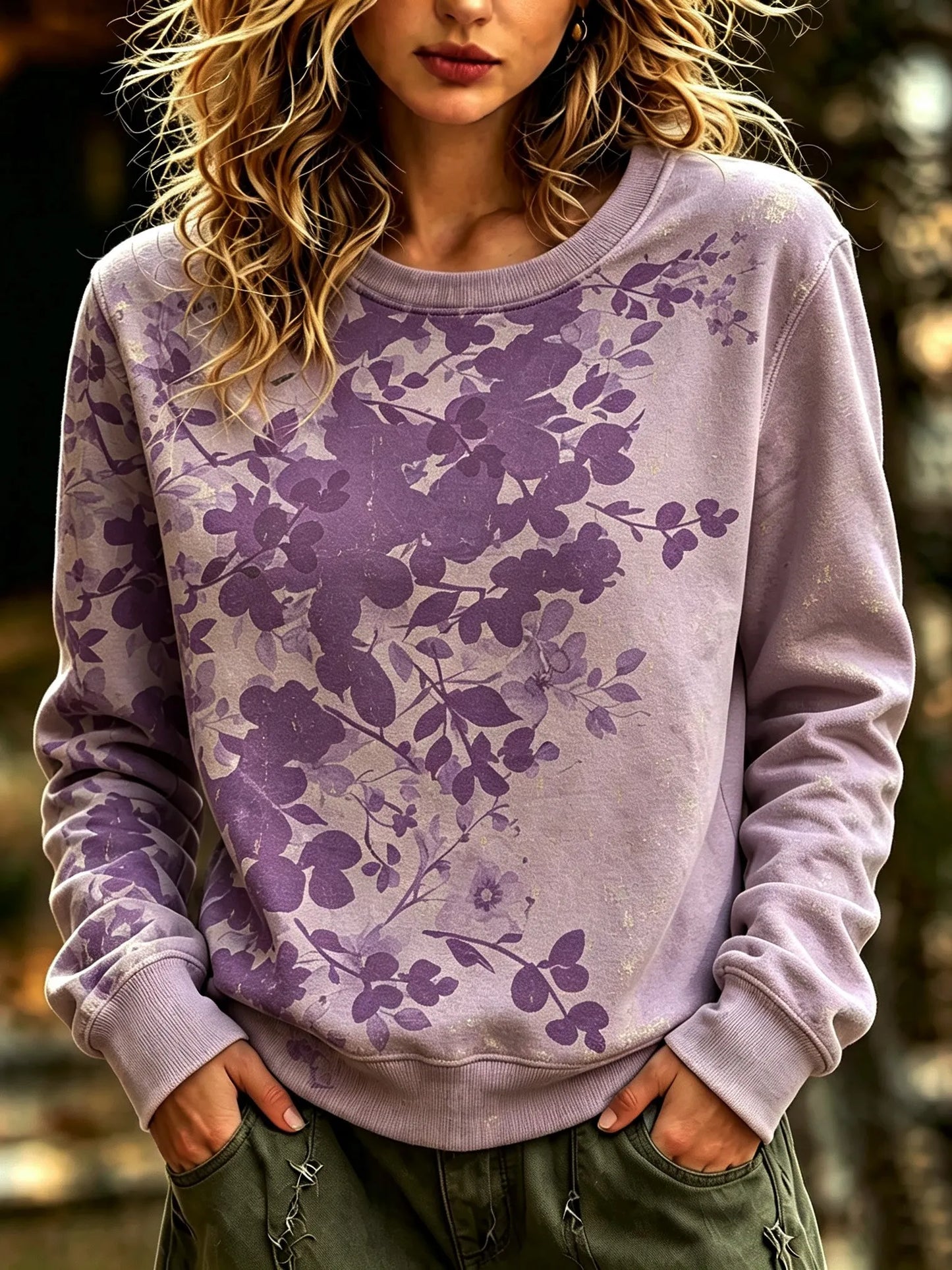 Cardydony Women's Retro Bohemian Floral Print Long-sleeve Sweatshirt