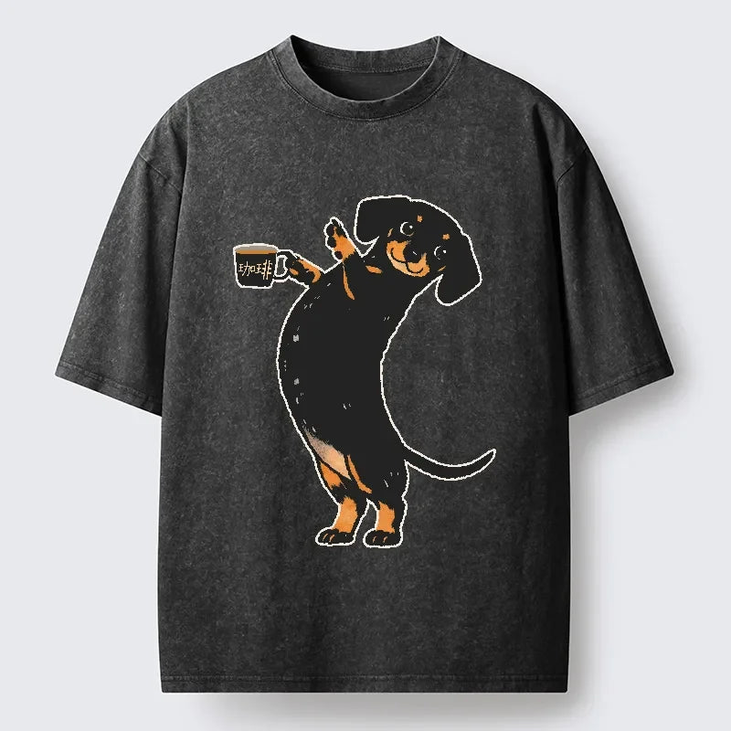 Cardydony Elegant Coffee Dog Washed T-shirt