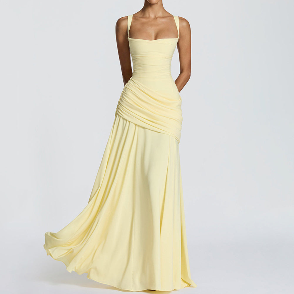 Cardydony Elegant Solid Color Waistless Backless Fishtail Dress