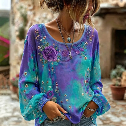 Cardydony Women's Retro Rose And Floral Art Pattern Casual T-shirt