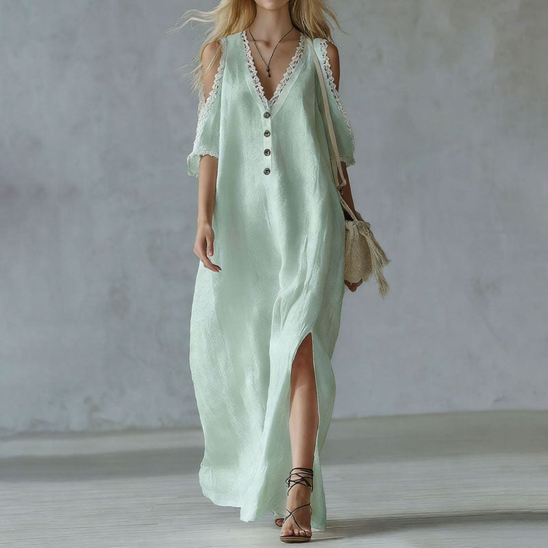 Cardydony Vacation Lace Loose Off-shoulder Maxi Dress