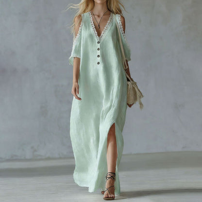 Cardydony Vacation Lace Loose Off-shoulder Maxi Dress