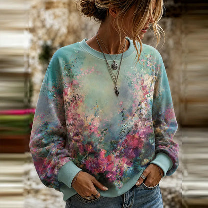 Cardydony Women's Vintage Abstract Floral Art Print Casual Long Sleeve Sweatshirt
