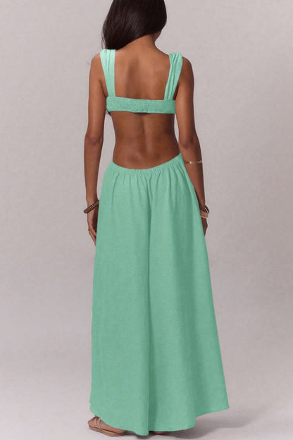 Cardydony Women's Solid Color Casual Camisole Loose Stretch Wide-leg Jumpsuit