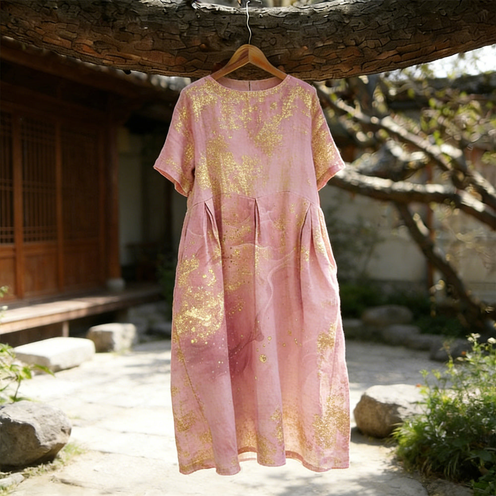 Cardydony Vintage Abstract Marble Texture Art Flowy Linen Maxi Dress