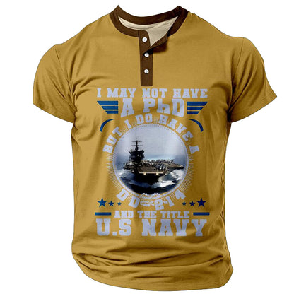 Cardydony Men's Retro Us Navy Veteran Graphic Print Henley T-shirt
