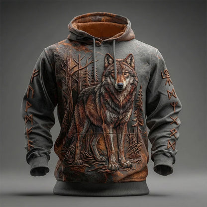 Cardydony Men's Viking Wolf Pattern Vintage Hoodie