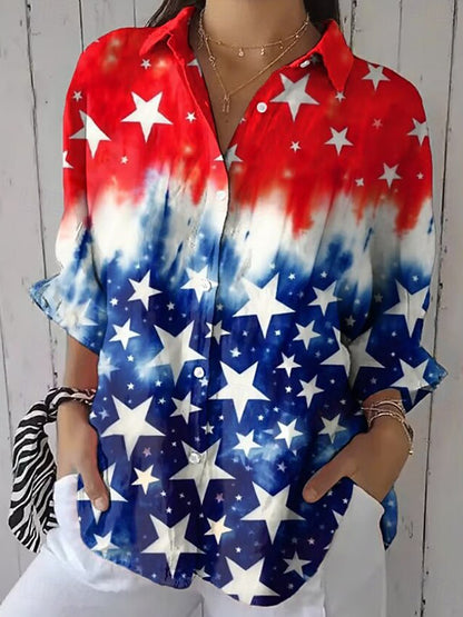 Cardydony Women's Vintage Us America 250 Year Anniversary Long Sleeve Casual Shirt