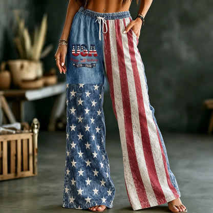 Cardydony Women's Retro Independence Day Anniversary Casual Cotton Linen Trousers