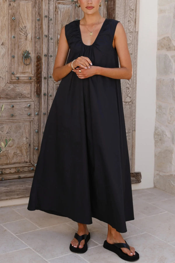 Cardydony Women's Solid Color Loose Sleeveless Casual Vacation Maxi Dress