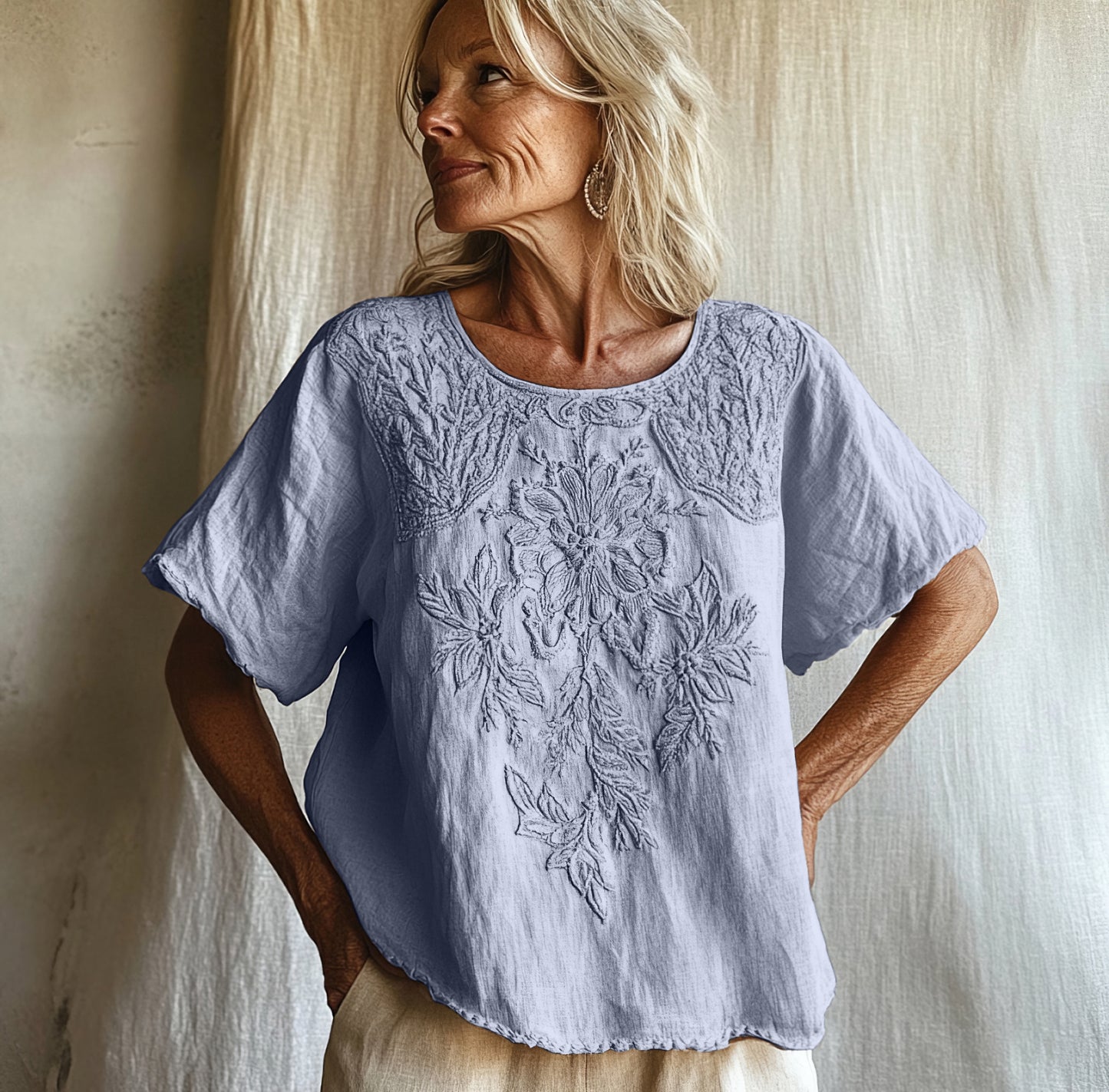 Cardydony Vintage Floral Art Cotton Linen Comfy Shirt