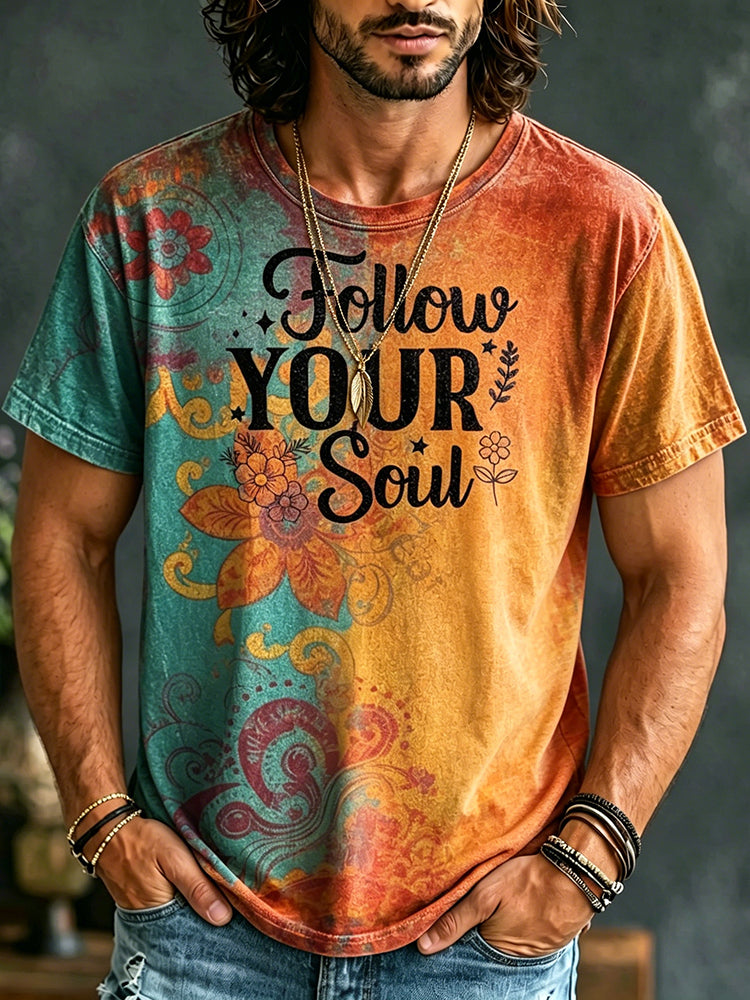 Cardydony Follow Your Soul: Letter Floral Tie-dye T-shirt