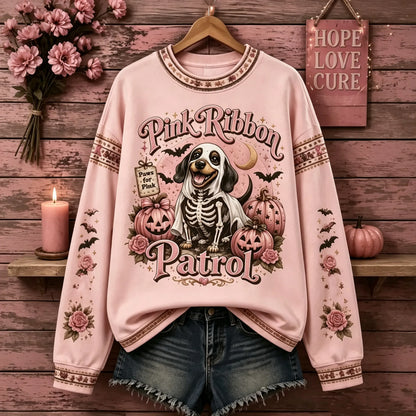 Cardydony Women's Retro Halloween Breast Cancer Awareness Puppy Letter Print Crew Neck Sweatshirt