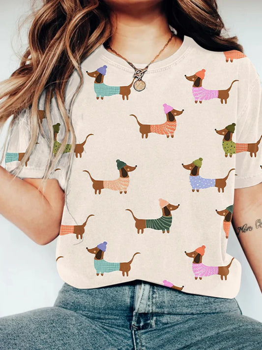 Cardydony Cute Dachshund Dog Art Vintage Washed T Shirt