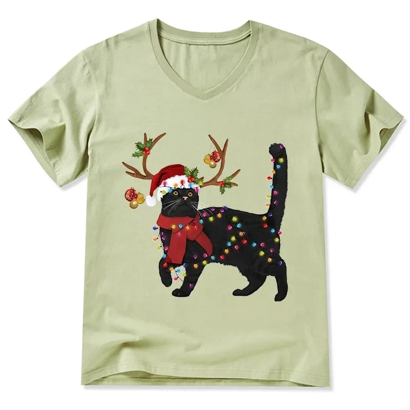Cardydony Christmas Black Cat V-neck Classic T-shirt