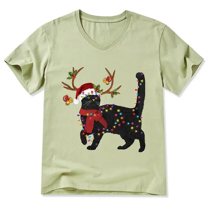 Cardydony Christmas Black Cat V-neck Classic T-shirt