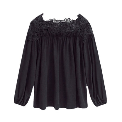 Cardydony Lace Off‑shoulder Boho Blouse Women Elegant Hollow‑out Long Sleeve Flowy Casual Tops