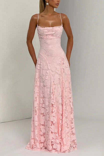 Cardydony Women's Francis Custom Floral Burnout Fabric Cowl Neck Back Lace-up Maxi Dress