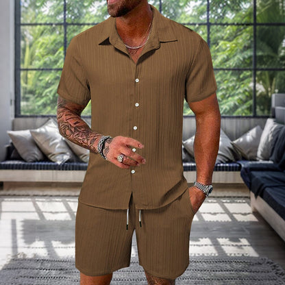 Cardydony Men's Leisure Textured Shirt Set