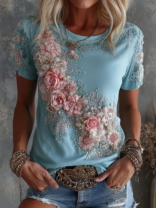 Cardydony Vintage Floral Art Embroidery Casual Linen Cotton Shirt