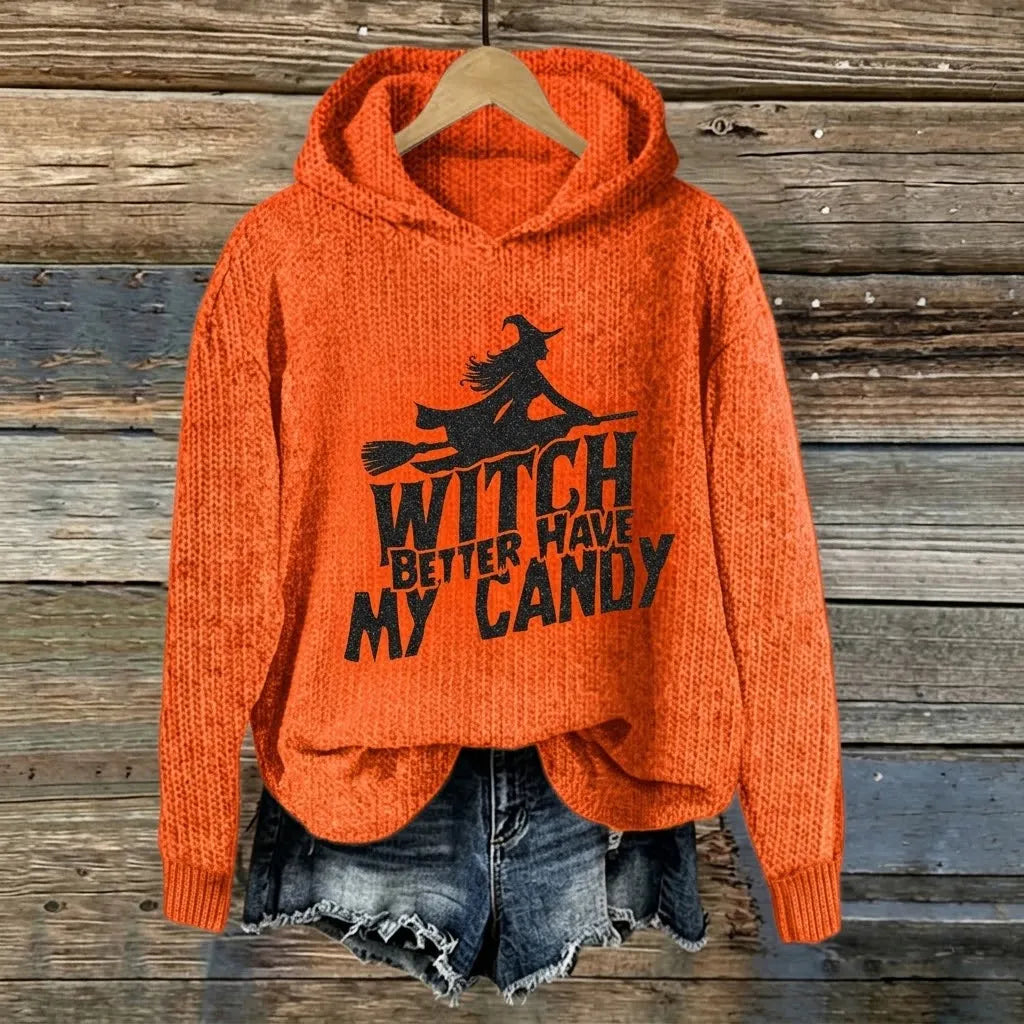 Cardydony Women's Retro Halloween Theme Witch Print Sweater