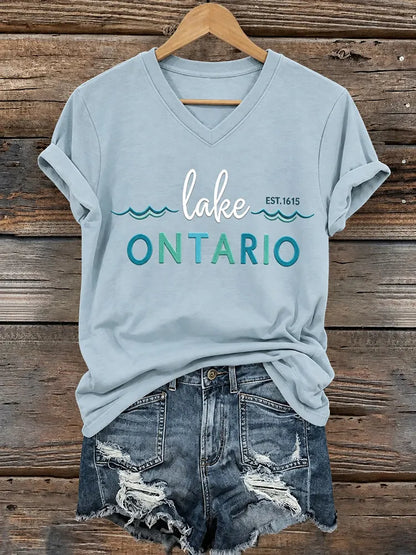 Cardydony 1615 Lake Ontario Printed Women's Short-sleeve T-shirt