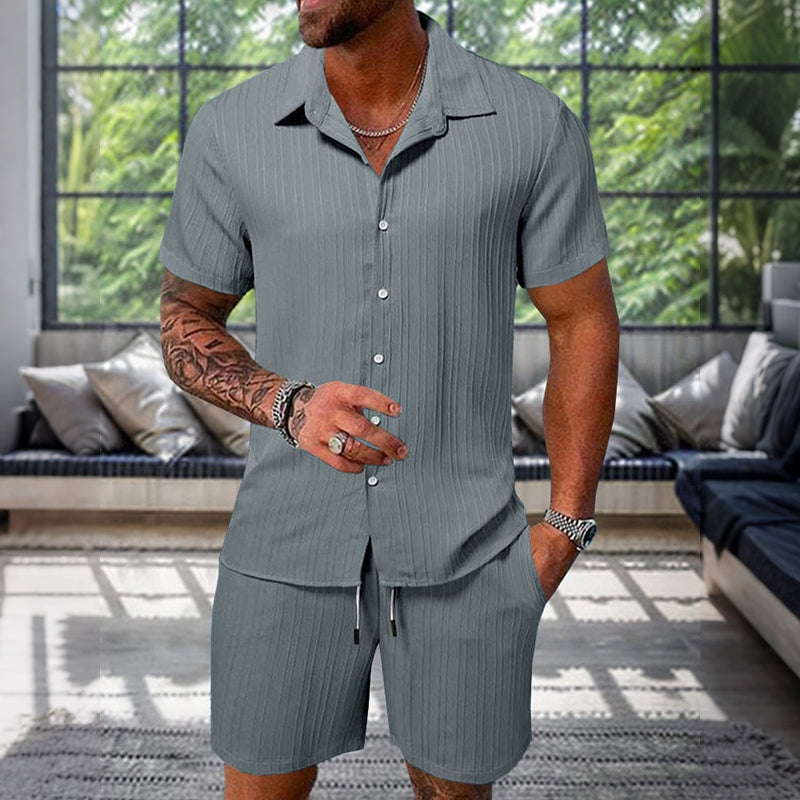Cardydony Men's Leisure Textured Shirt Set