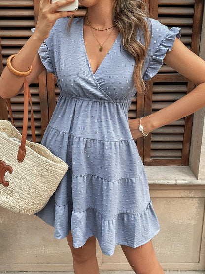 Cardydony Women's Ruffle Sleeve Babydoll Dress | V-Neck Tiered Mini Dress