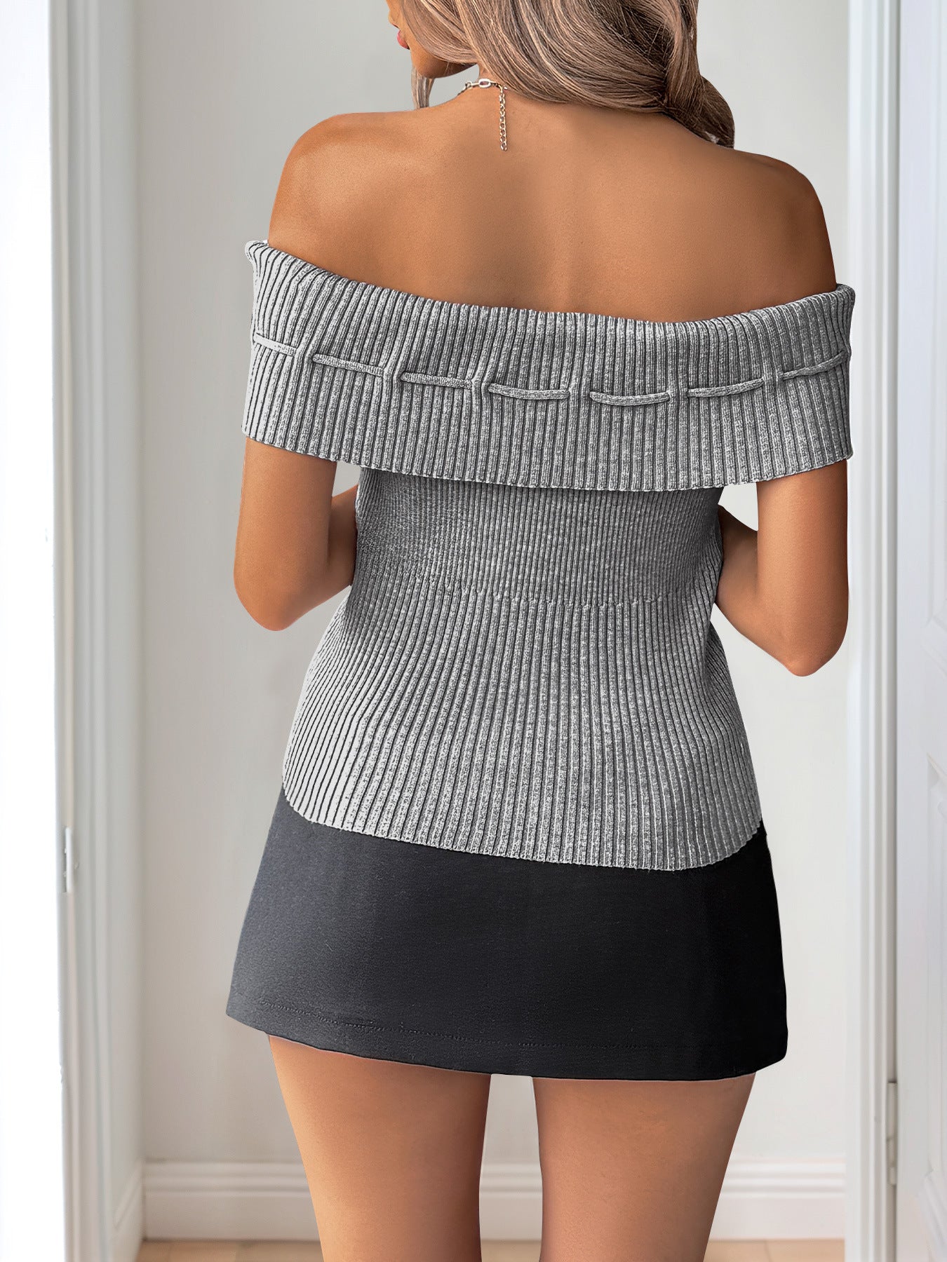 Cardydony Women's Off-Shoulder Summer Top | Ribbed Slim-Fit Sweater