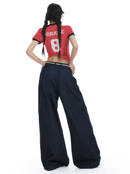 Cardydony Women's Y2K Drawstring Denim Wide Leg Jeans | Streetwear Pants Women Oversized Fit