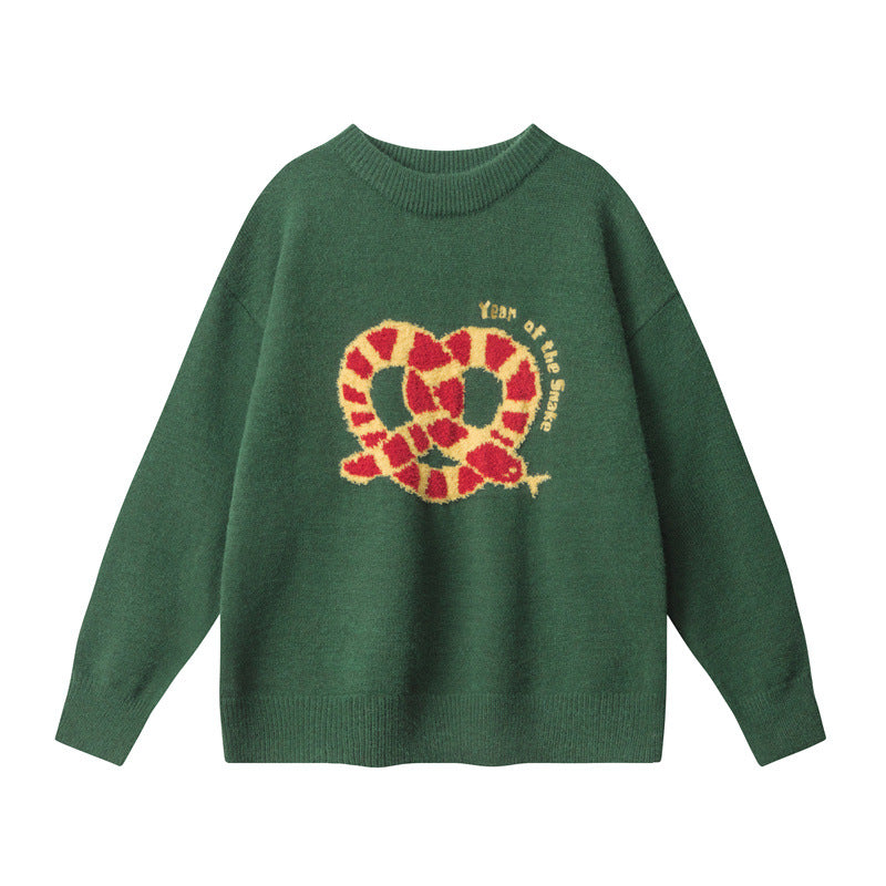 Cardydony Women's Retro Pretzel Embroidered Sweater | Oversized Pullover