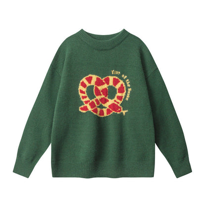 Cardydony Women's Retro Pretzel Embroidered Sweater | Oversized Pullover