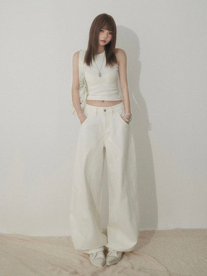 Cardydony Women's White Wide Leg Jeans for Women | High Waist Sandwashed Denim Pants Y2K Minimalist