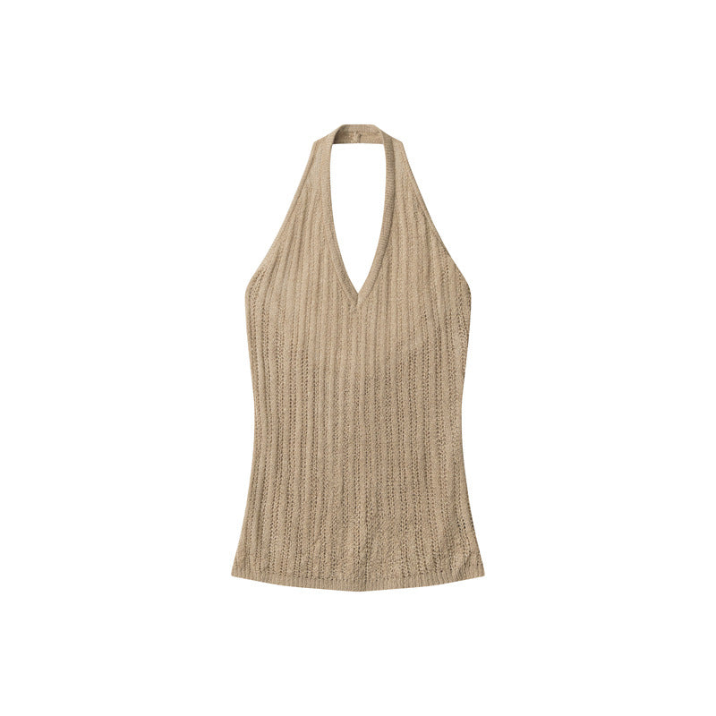 Cardydony Women's White Tank Top｜Commuter Style Knit Halter Neck Slim Fit