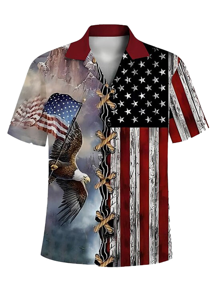 Cardydony Men's Us Flag Patriotic Print Button Up Shirt