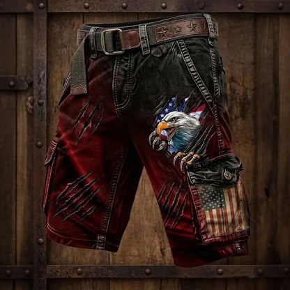 Cardydony Men's American Anniversary Flag Printed Workwear Pocket Shorts