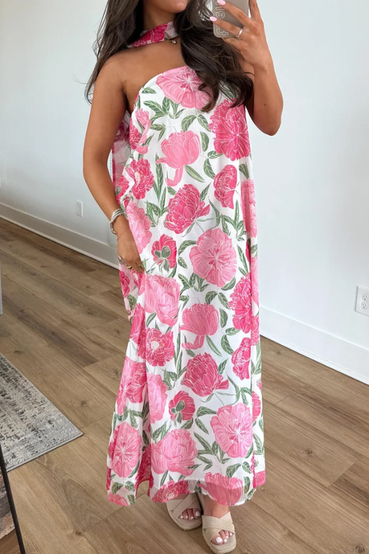 Cardydony Women's Floral Print Sleeveless Off-shoulder Loose Casual Maxi Dress