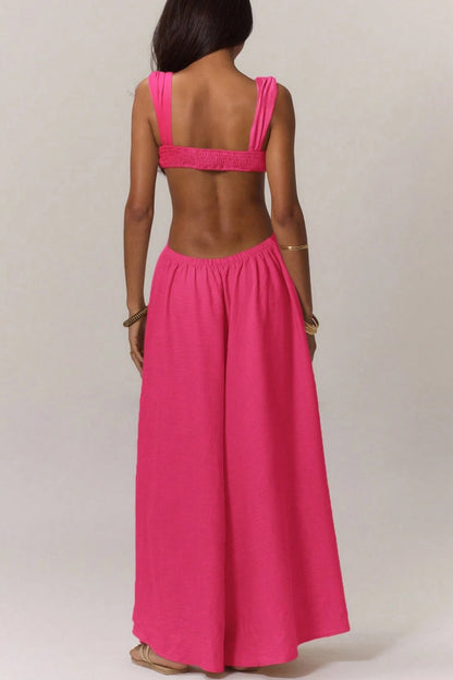 Cardydony Women's Solid Color Casual Camisole Loose Stretch Wide-leg Jumpsuit