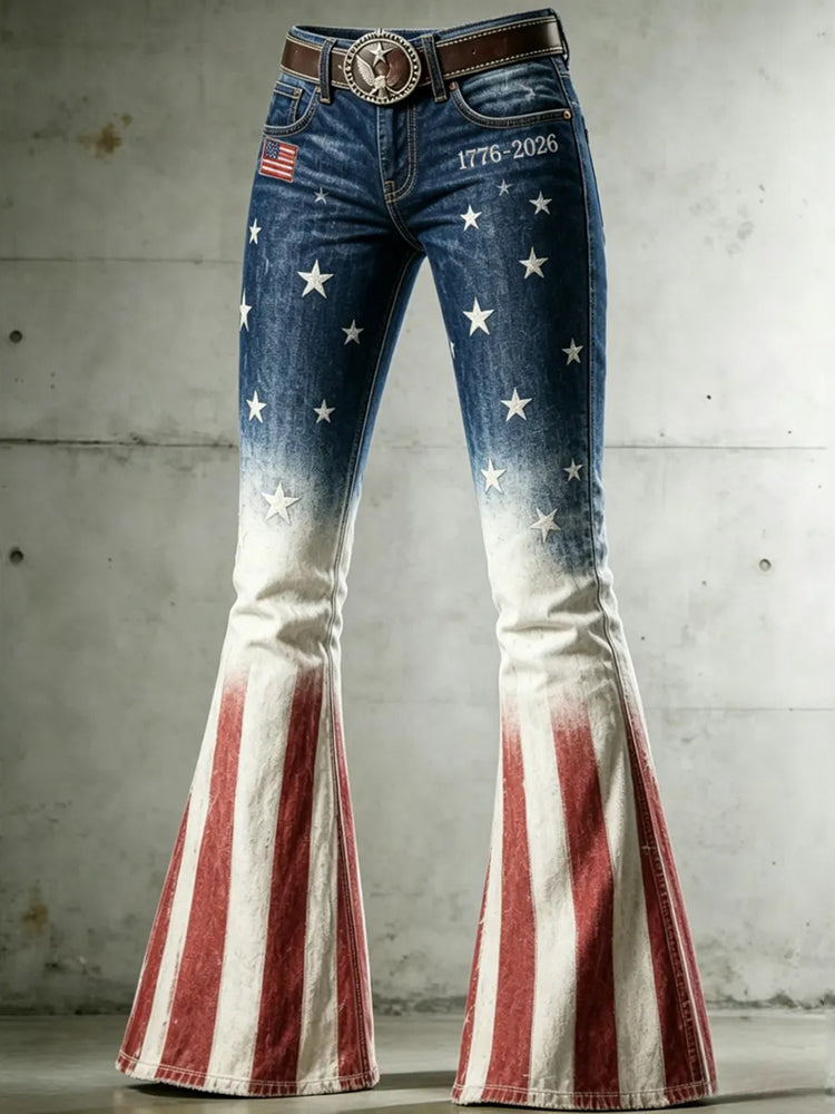 Cardydony Vintage Independence Day Pattern Art Design Casual Jeans