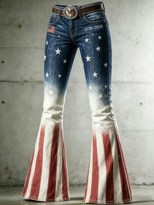 Cardydony Vintage Independence Day Pattern Art Design Casual Jeans