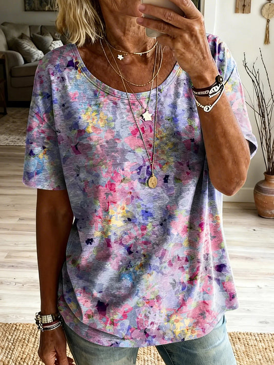 Cardydony Women's Floral Art Print Short Sleeve Casual T-shirt