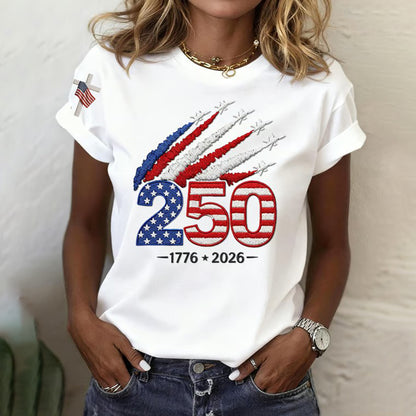 Cardydony Women's Usa 250th Anniversary Embroidered Print T-shirt
