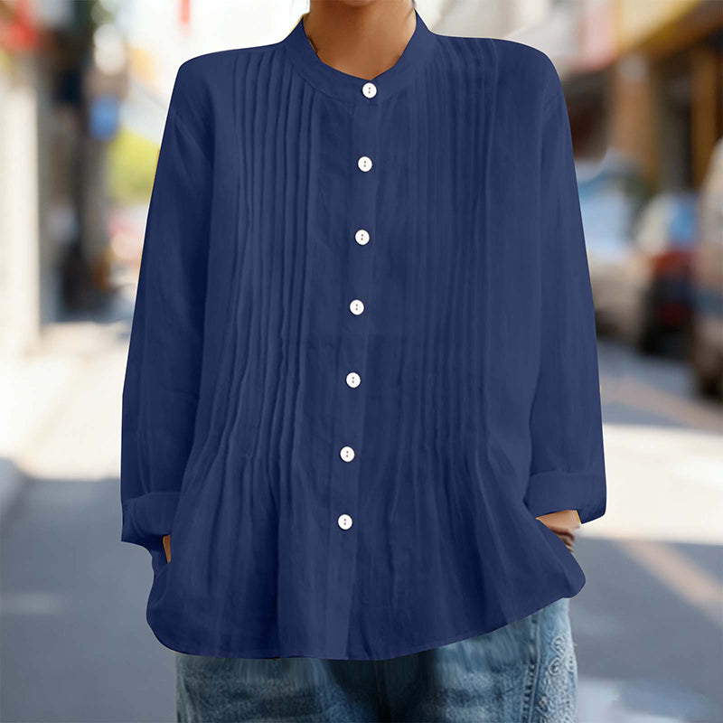 Cardydony Casual Buttoned Solid Color Long Sleeve Stand Collar Shirt